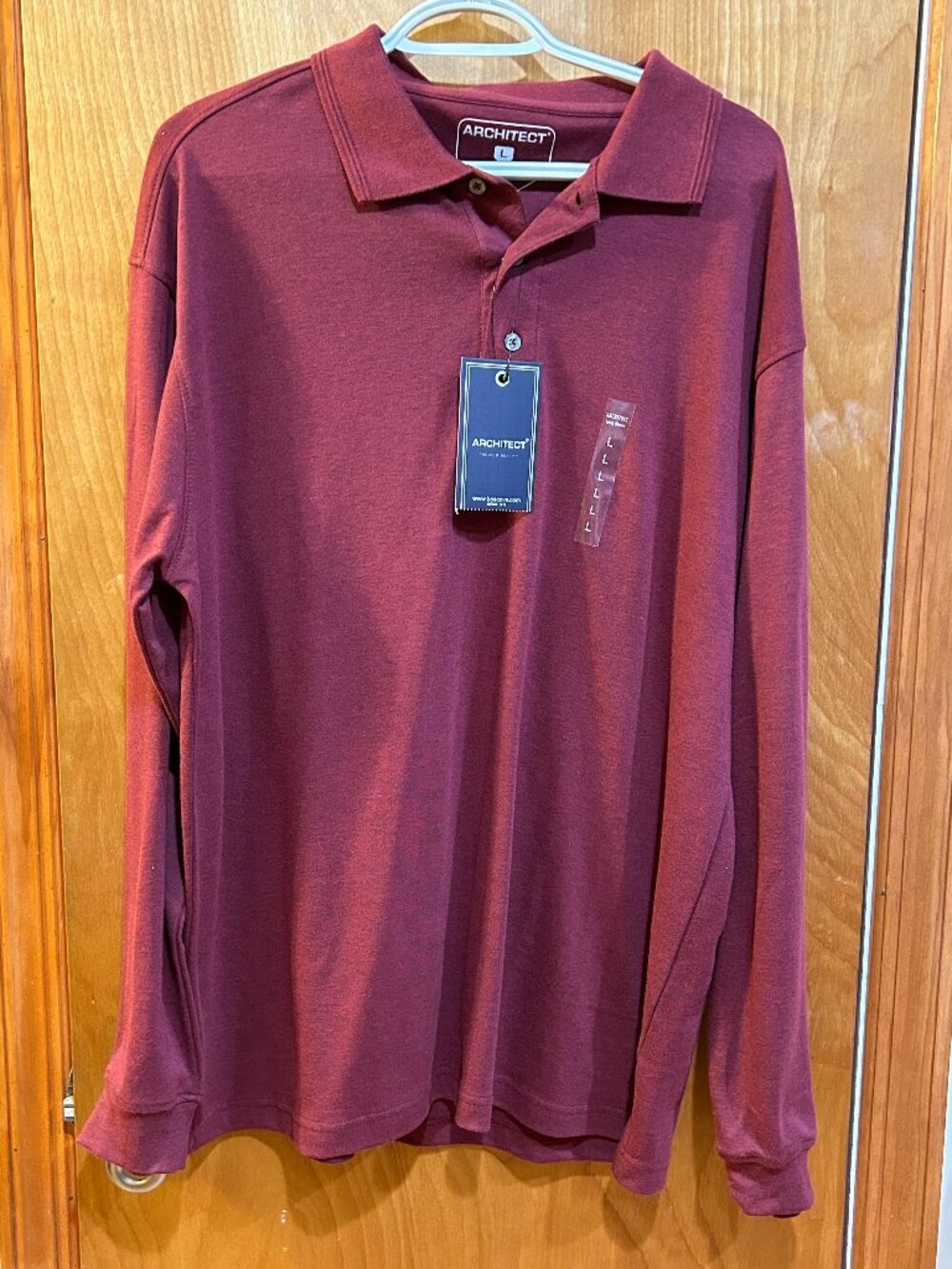 NWT Architect Mens Luxury Polo Shirt Size Large Tawny Port Heather Long Sleeve